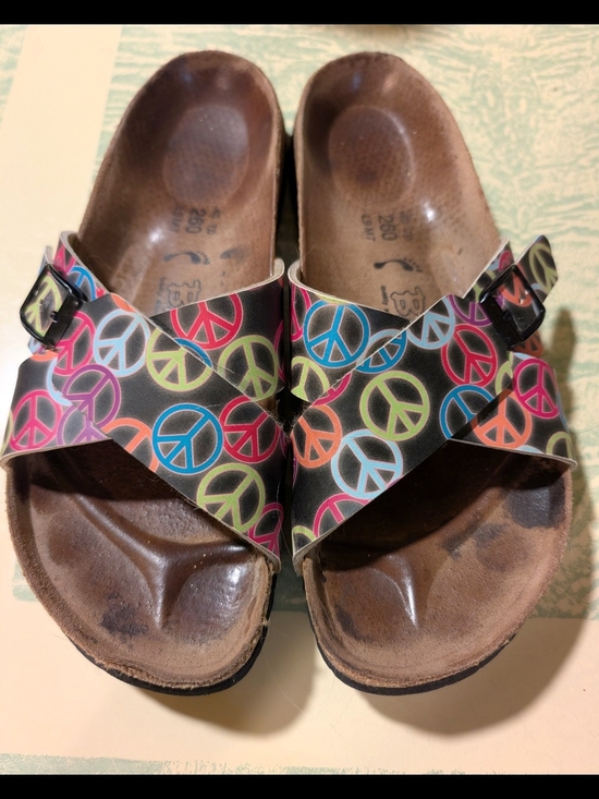 Birkenstock Shoes - Birkenstock Peace Sign Hippie Crossover Sandals - Multicolor
